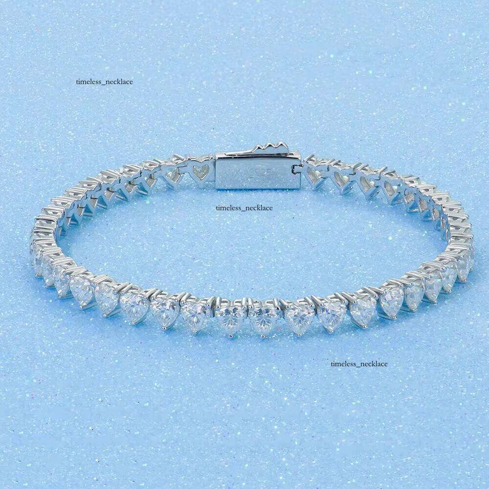 925 Silver Fine Jewelry White 4 * 4mm Heart Shape DEF Sparkling 18cm Classic Style Fashion Silicon Stone VVS Moissanite Tennis Bracelet