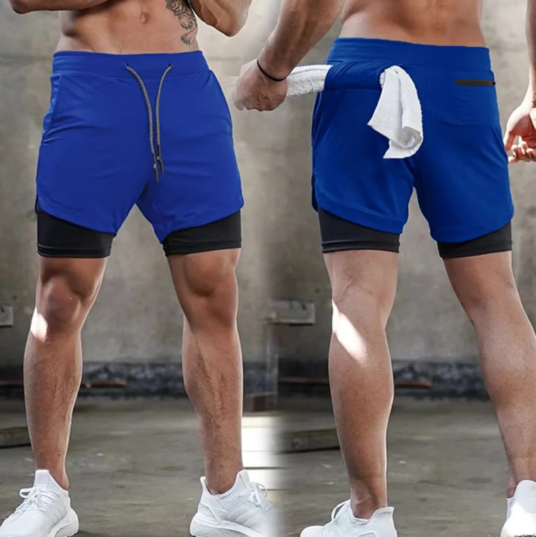 2 in 1 Mens Running Shorts with Liner Tower Holder 4 Pockets Actvewear Layers Sport Short for Workout Gym 251231