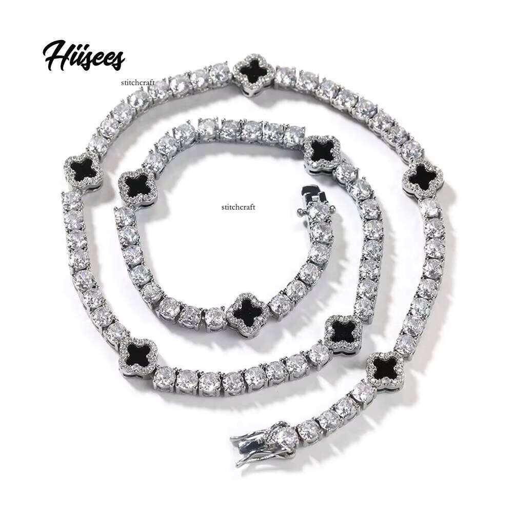 Fashion Jewelry for Women and Men 4mm Hypoallergenic Brass AAAAA CZ Diamond Black Four-Leaf Clover Tennis Necklace