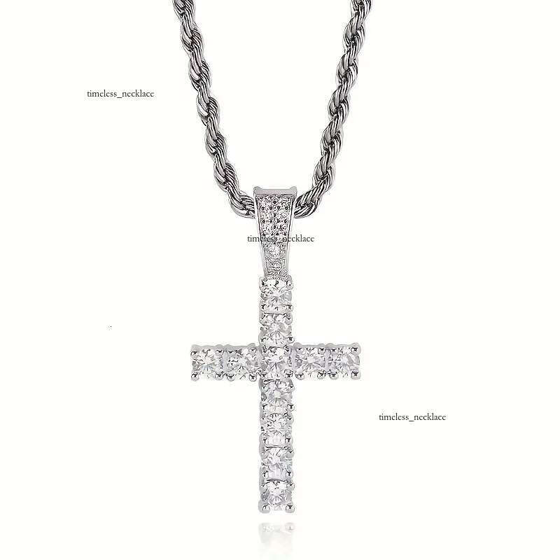 Necklace for Men and Women, Cross Charm Hip-Hop Jewelry Gift, 14k Gold Plated, 5A+ VVS Moissanite, Ice VVS Moissanite Pendant with Rope Chain
