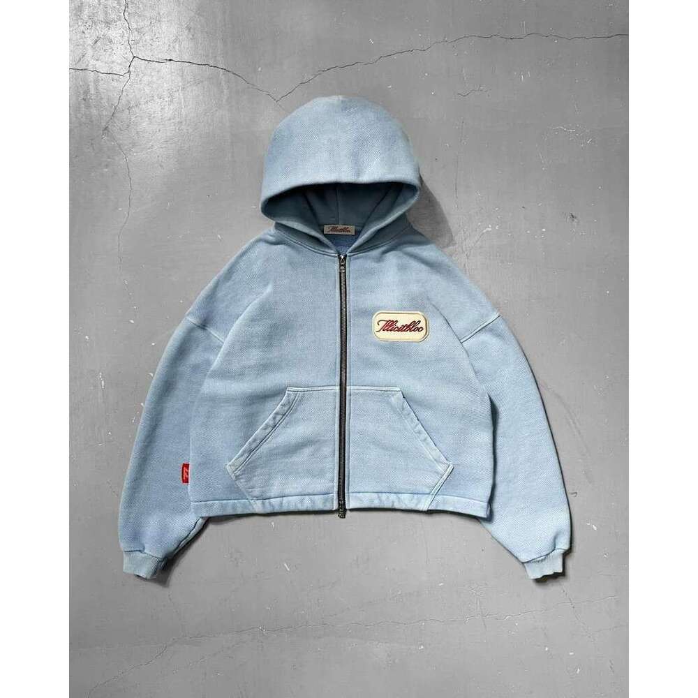 European and American Cross-Border Autumn Winter New Tops Unisex Retro Street Style Letter Print Hooded Cardigan Jacket
