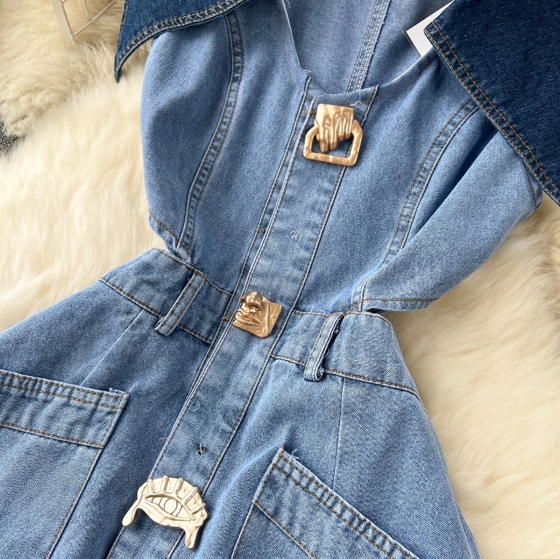 Casual Dresses Designer Denim Dress Women Long Single Breasted Big Turn-down Collar Waist Slimming Temperament Split A-Line Vestidos