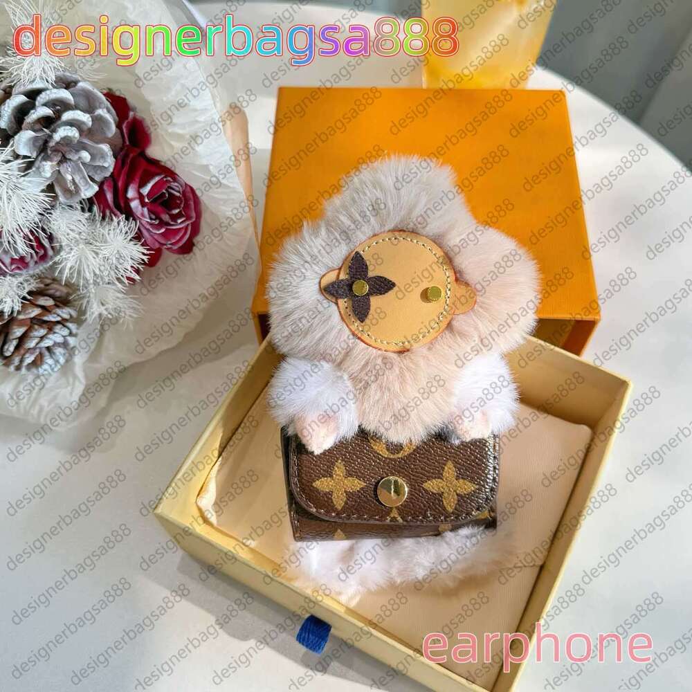 Luxury Brand Women Key Wallets Adorable Bear Bag Charms Unisex earphone case Classic Flowers Leather Keyrings for Women Coin Pocket Mens Luxury Bag Charm