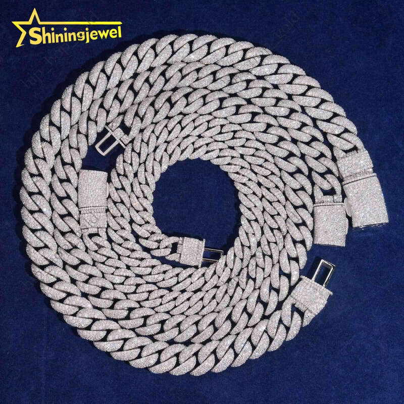 Hip-Hop Style Pass Tester Sier Mosaic Set 12mm 14mm 15mm Silicon Stone Cuban Chain