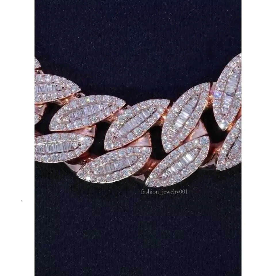 18mm Cuban Link Chain Iced Out Necklace with Baguette Round Cut VVS Moissanite Diamond Tester Approved