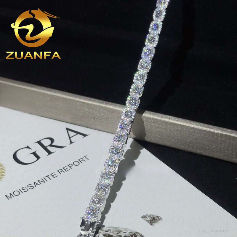 Ready-to-Ship 6mm Pass VVS Moissanite Tester Silicon Stone Hip-Hop Fashion Cuban Chain Bracelet 925 Silver