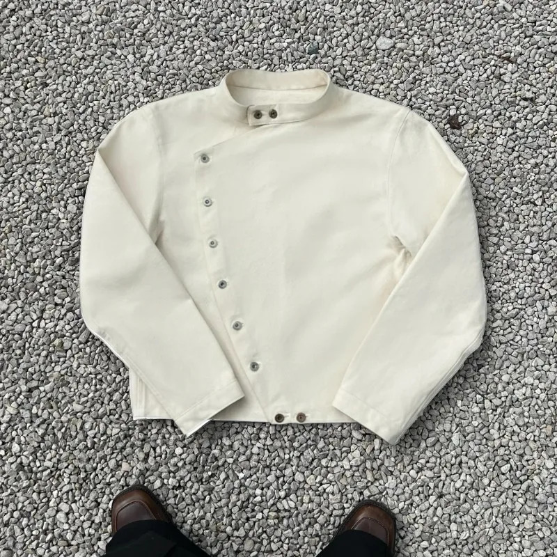 Diligence Jacket Y2K Trendy Asymmetric Button High Collar Canvas Casual Gothic Hip Hop Street Unisex Fencing 251231