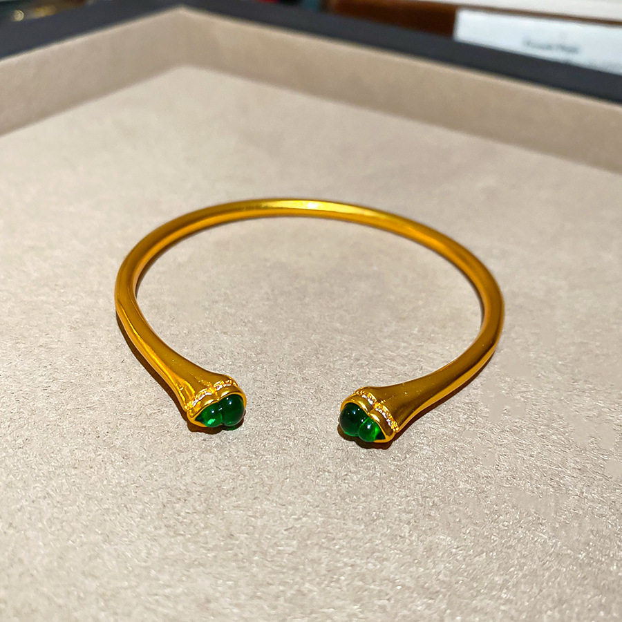 24k Gold gold Zircon Resin Gourd Open New Chinese Style Retro Bracelet Light Luxury High-end Feel Jewelry for Women - view 7