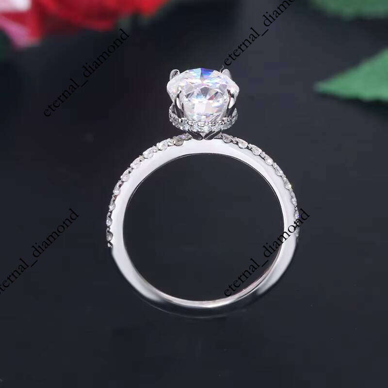 VVS Moissanite Yingma Fashion Engagement with GRA Certificate 2ct Oval Gold Splicing Silicon Stone Ring Hidden Halo