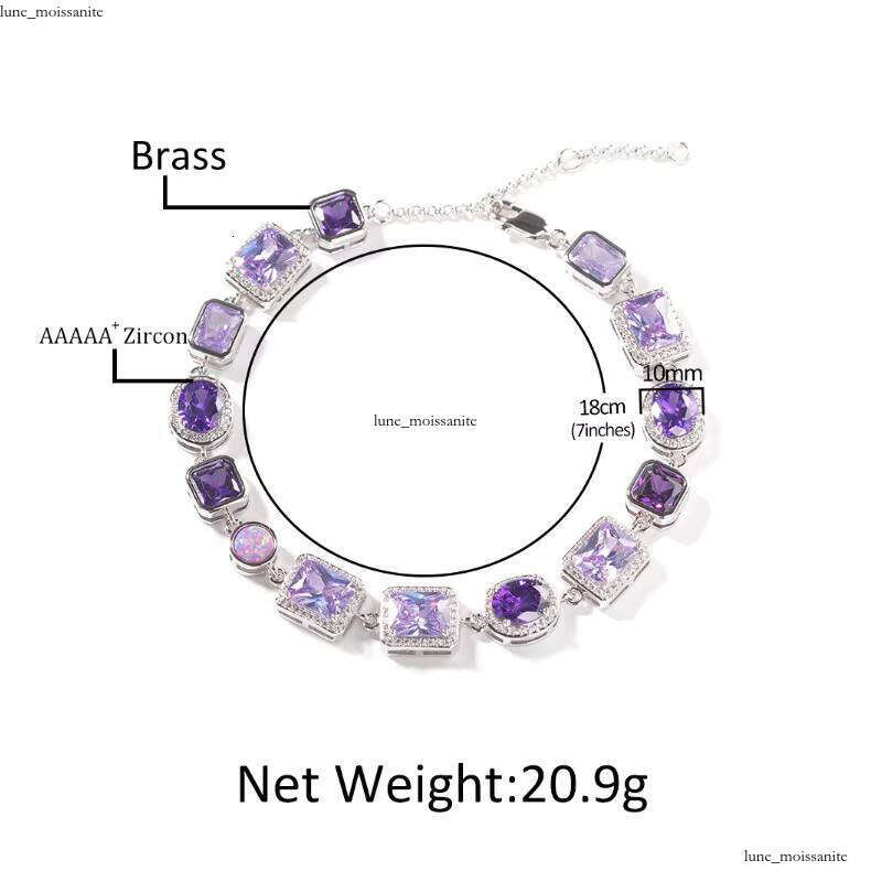 VVS Moissanite Hot Sale Luxury 10mm Geometric Purple Gemstone Necklace High-Quality Brass Chain Rhodium Fashion Hip-Hop Unisex