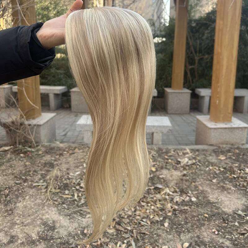 P18/613 5*5 Mono topper Hand tied 16INCH Monofilament PU Toupee with Clip virgin Human hair women Swiss lace base