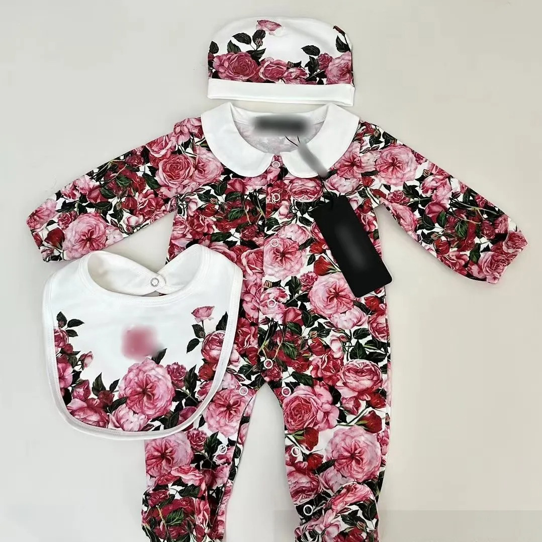 High Quality Designer Rompers Label Newborn Full Moon Gift Infant Boys and Girls Fashion Letter Jumpsuits NEW Baby Clothes 100% Cotton Brand Kids Romper 0-24 month 006