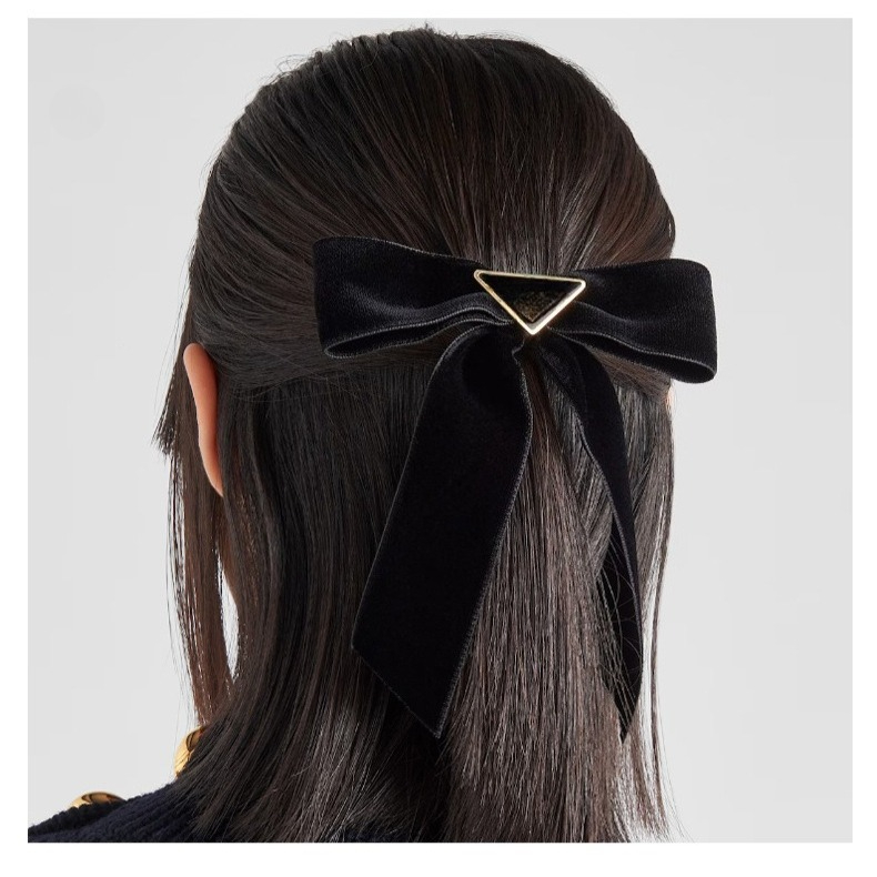 Fashion Luxury Ribbon Bow Hair Clips for Large Bow Hairpin Designer Girls Ladies Hairgrips Black Barrette Women Hairjewelry