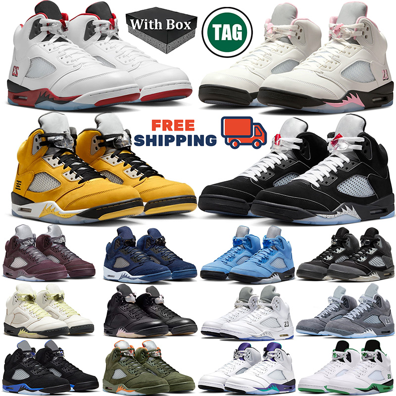Free shipping with box Mens 5 5s Basketball shoes designer jump sneakers Leather rubber Fire Red Black Metallic Outdoor sport Shoes trainers jordan5shoe jordabs5s