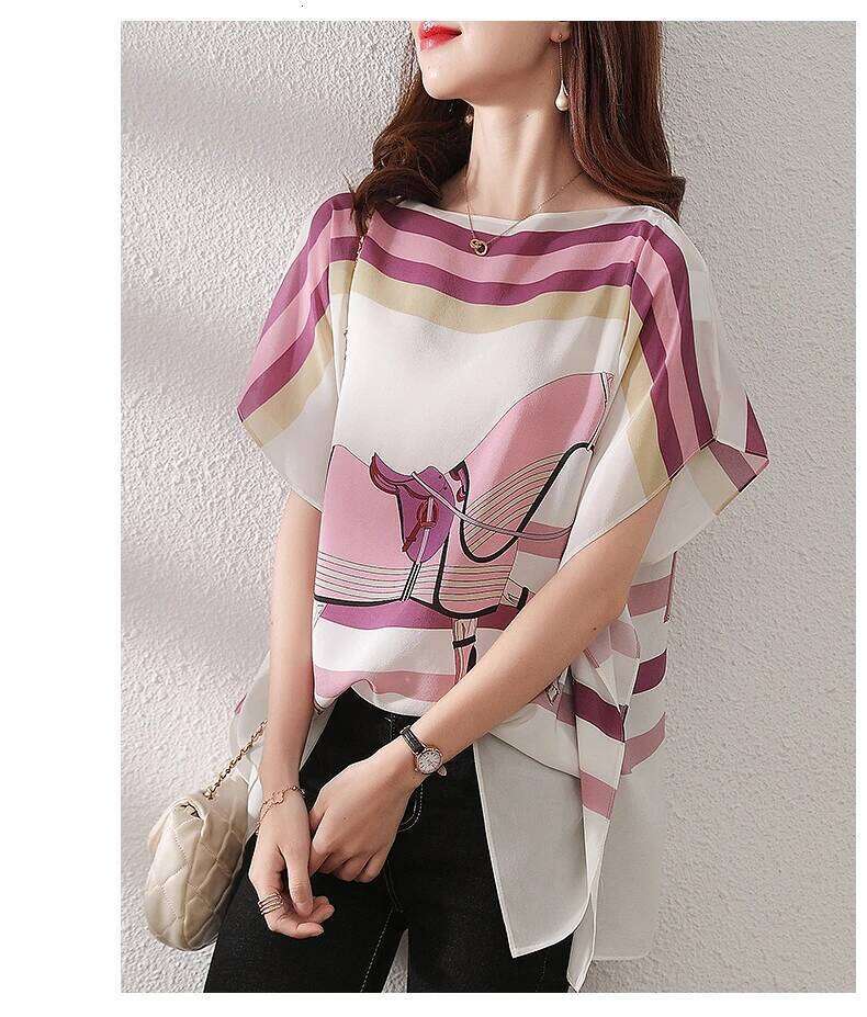 Short Batwing Sleeve Lady Print Tops Lady's Loose Shirts Summer European Women Blouses Women's short-sleeve shirt