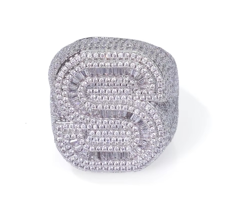 Custom Letter Ring Mens Jewelry Iced Out Hip Hop Jewelry A-Z Initial Moissanite Baguette Diamond Big 26 Letters Ring
