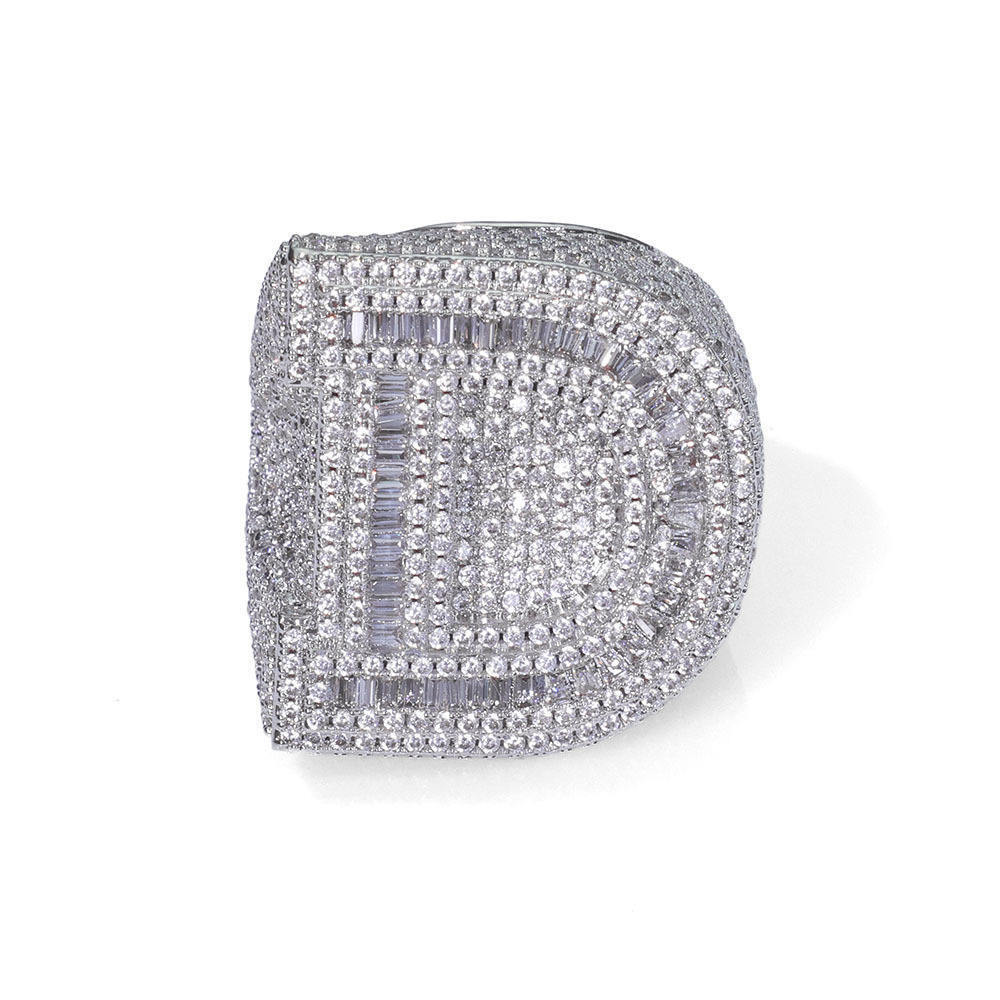 Custom Letter Ring Mens Jewelry Iced Out Hip Hop Jewelry A-Z Initial Moissanite Baguette Diamond Big 26 Letters Ring