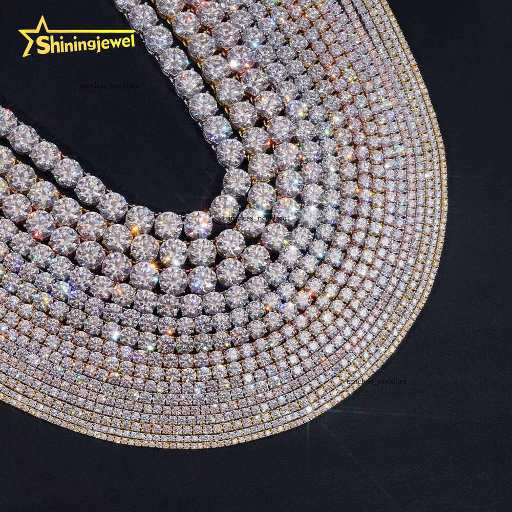 Pass VVS Moissanite Tester Hip-Hop 925 Sterling Silver Double Safety Clasp VVS Silicon Stone Tennis Chain Necklace