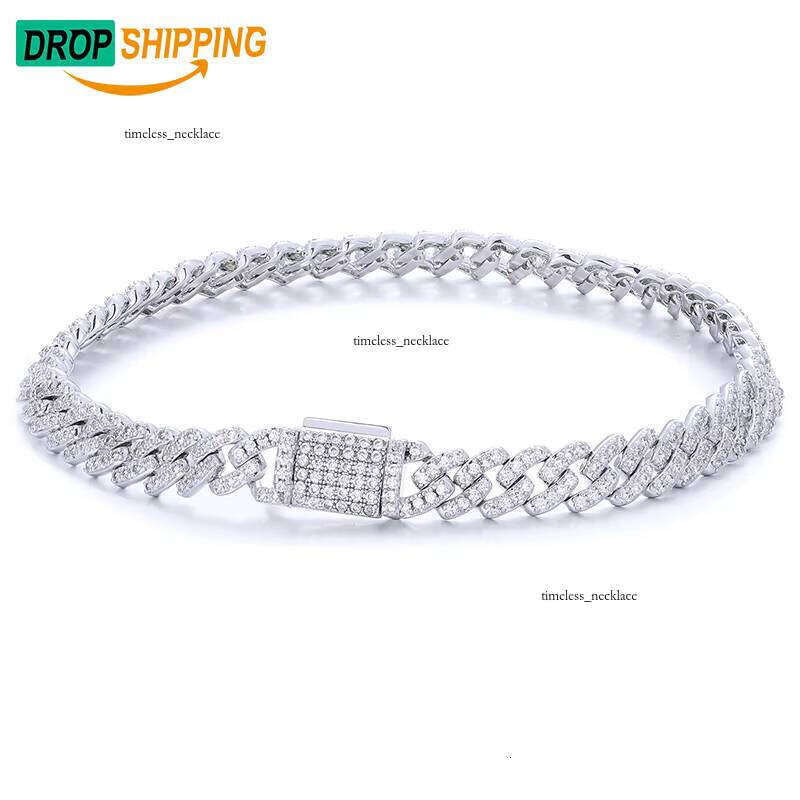 Premium Hip-Hop Jewelry 6mm White Gold 925 Sterling Silver VVS Moissanite Iced Cuban Chain Bracelet for Men and Women