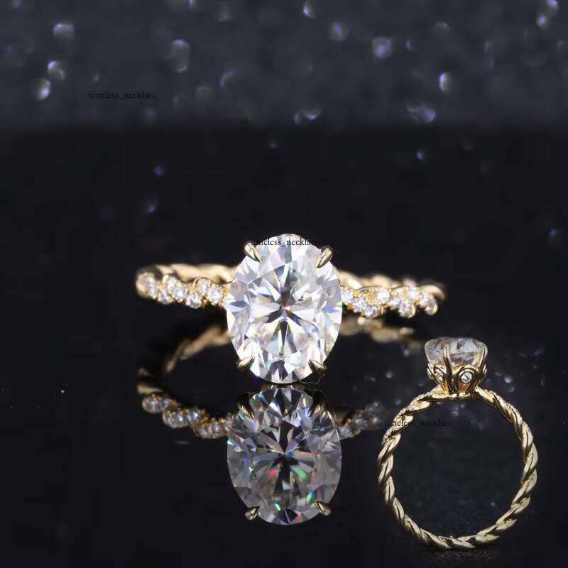 14k Pure Gold Color Star Gemstone Oval Brilliant 9x7mm VVS Moissanite Special Style Flower Basket Engagement Ring