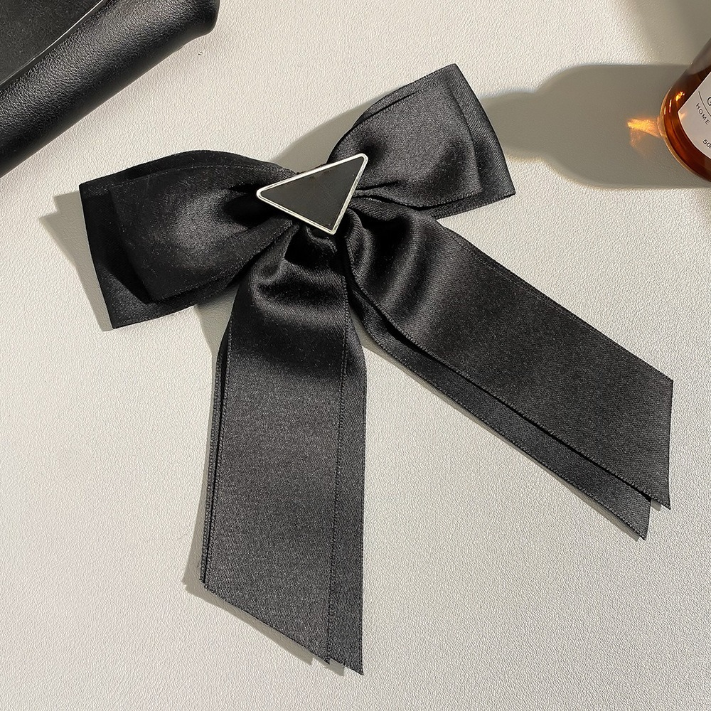 Triangular Label Satin Double-layer Bow Spring Hair clip Designer Hair Clips Brand Letter Women Hairjewelry Hair Accessories