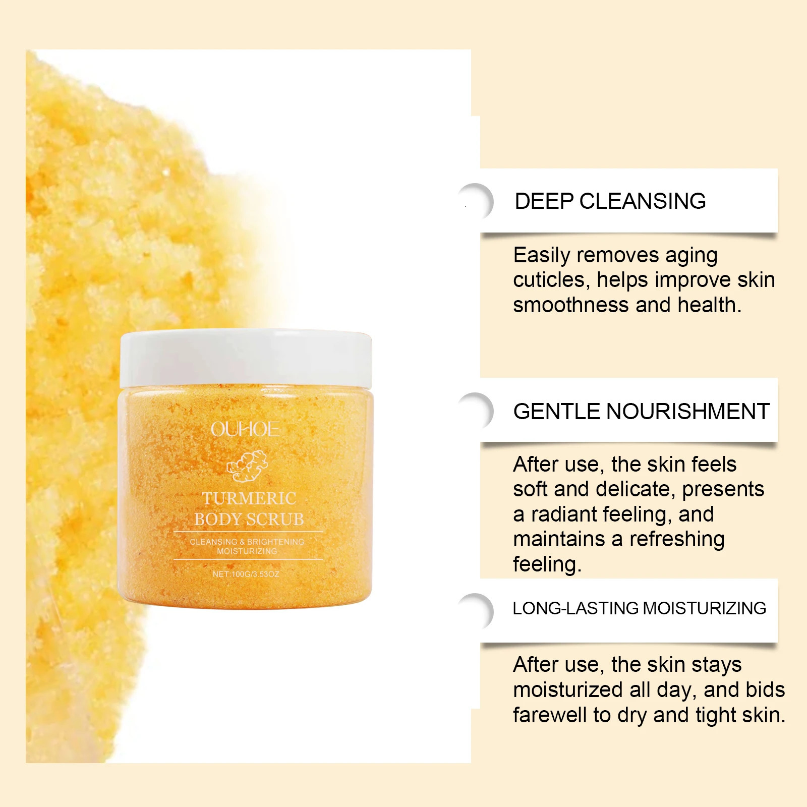 Turmeric Body Scrub Soften Cutin Smooth Skin Moisturizing Brightening Sea Salt Exfoliating Pore Cleaning Lighten Acne 251222