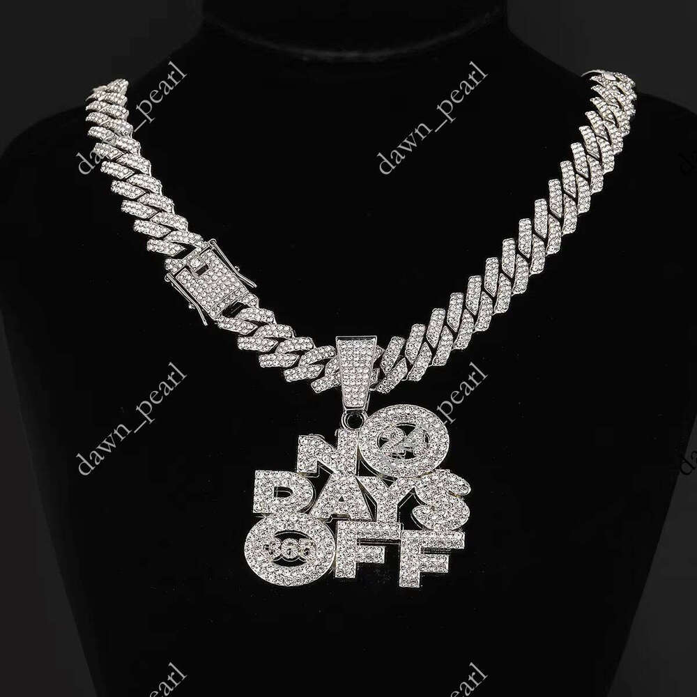 Ice out VVS Moissanite Unisex Hip Hop No Rest Day Pendant with 13mm Cuban Chain HipHop Iced Out Shiny Necklace Fashion Charm Jewelry