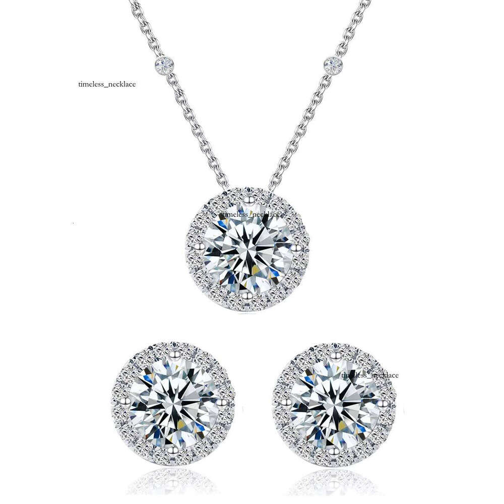Classic Design 8mm VVS Moissanite Diamond Stud Earrings and Necklace Boutique 925 Sterling Silver Women Jewelry Set