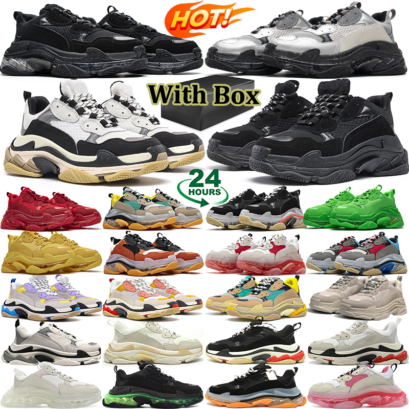 with box designer shoes triple s men women platform sneakers chaussure clear sole black white grey pink blue runer sports outdoor trainers eur36-45