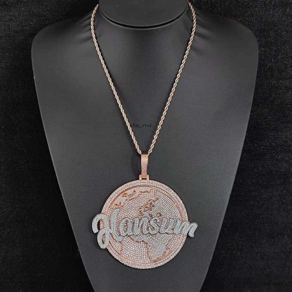 Ice out VVS Moissanite NUOYA Personalized Round Letter Hip-Hop Style Rose Gold Plated Double Layer Name Charm Pendant Boutique Jewelry