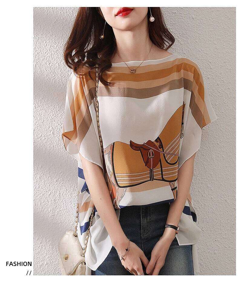 Short Batwing Sleeve Lady Print Tops Lady's Loose Shirts Summer European Women Blouses Women's short-sleeve shirt