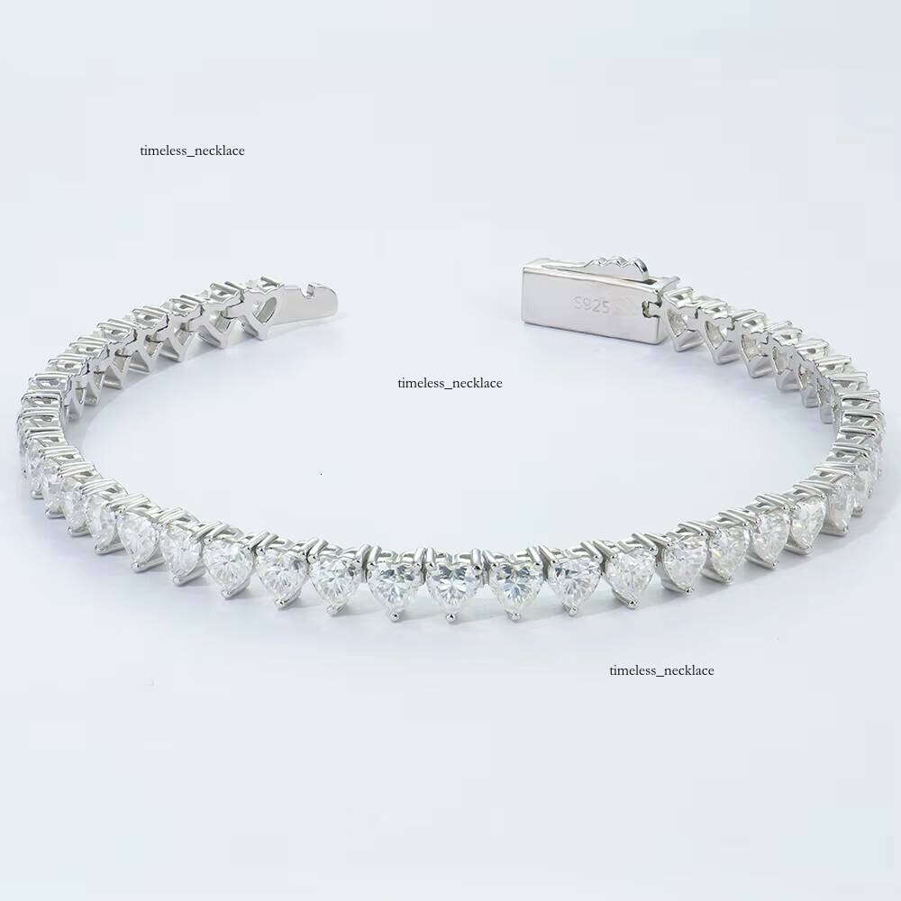 VVS Moissanite 3mm Pyroxene Heart Bracelet Sterling Tennis Chain Iced Out Hip Hop Style 925 Silver with GRA Certificate