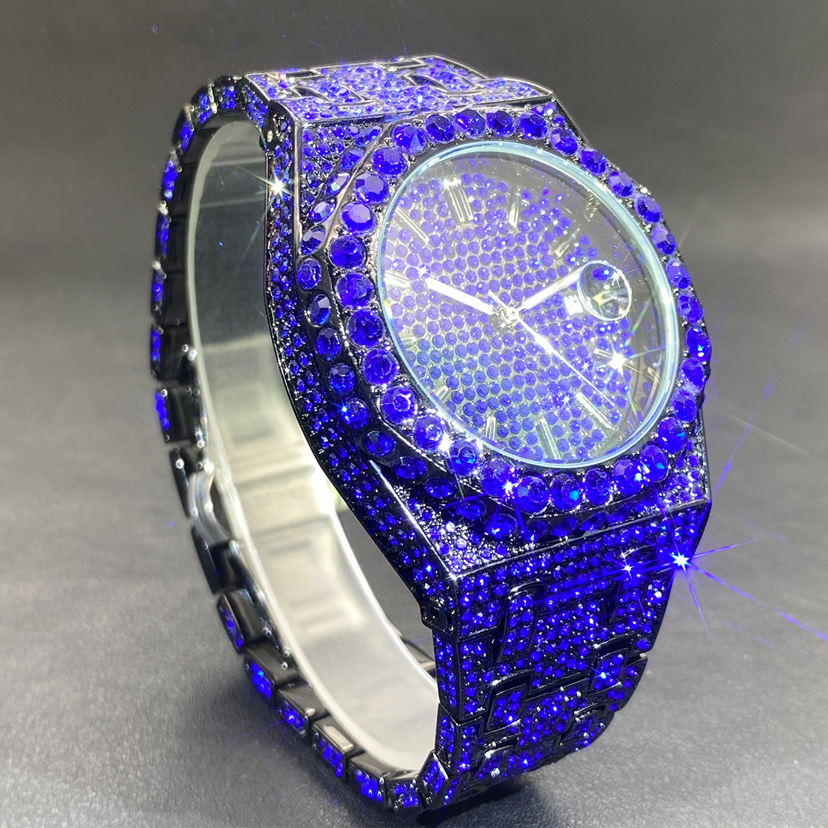 Designer Hip Hop Iced Out Square Quartz Watch for Men Moissanite CZ Rhinestone Thorn Dial Bling Rapper Wristwatch 1235566