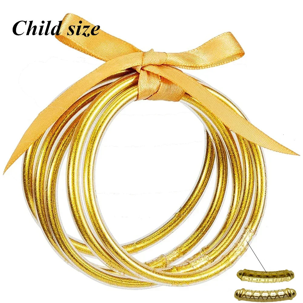 5Pcs/set Child Kid Glitter Jelly Bracelets Gold Color Buddhist Rush Bracelets Tibetan Buddha Temple Bangles 251222