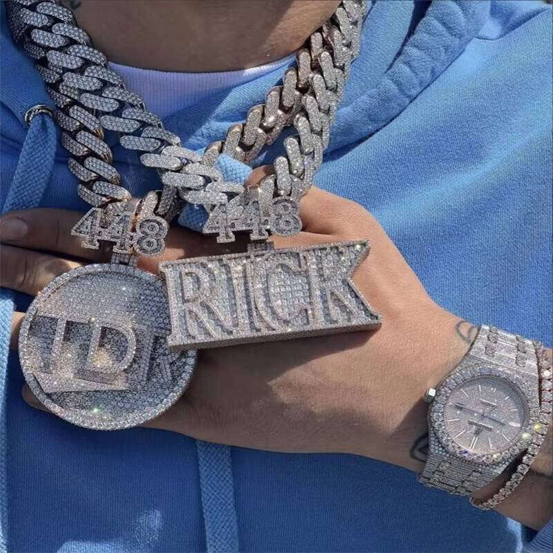 High Quality Pendant Necklace Hip Hop Iced Out VVS Silicon Stone Sier Jewelry