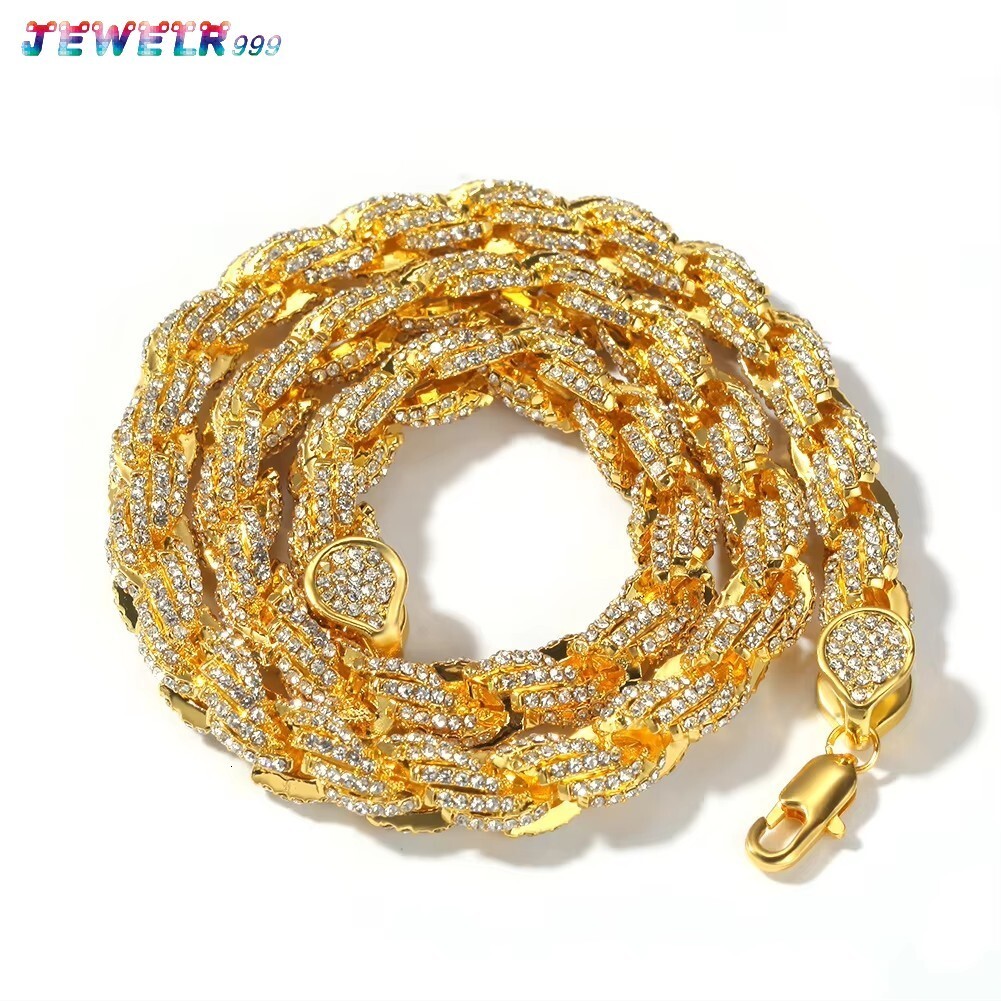 9MM Thick Choker Rope Chain Twisted Crystal Solid Gold Rope Chain 18K Plated Mens Iced Out Moissanite Diamond Rope Chain Necklace