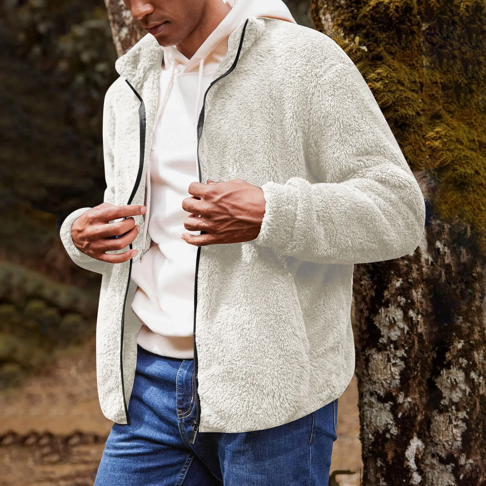 Jacket Cardigan Fleece Long Sleeve Full Front Thermal Coat Mens Lightweight Jackets Fall Winter Outwear Casual