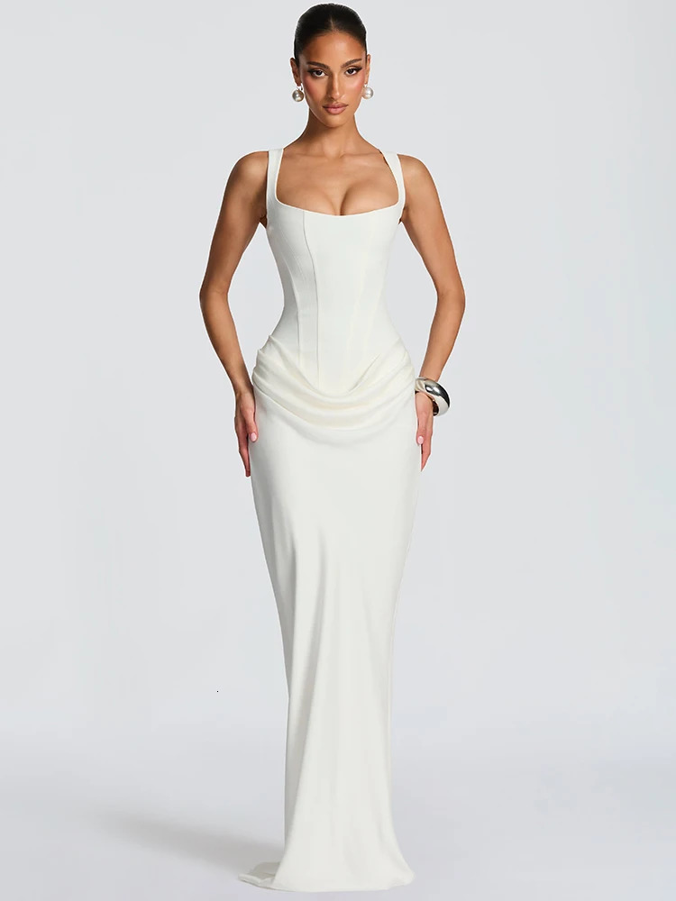 Mozision Elegant Backless Sexy Maxi Dress Women Gown Fashion Square Collar Sleeveless Skinny Ruched Club Party Long Dresses 251231 - view 7