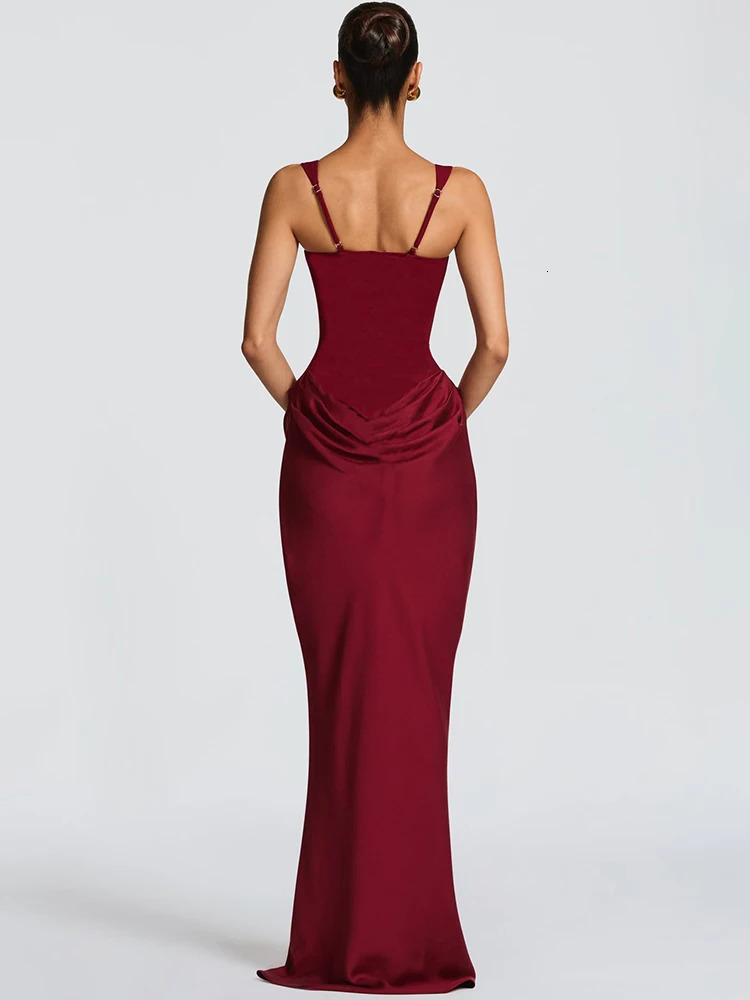 Mozision Elegant Backless Sexy Maxi Dress Women Gown Fashion Square Collar Sleeveless Skinny Ruched Club Party Long Dresses 251231 - view 4
