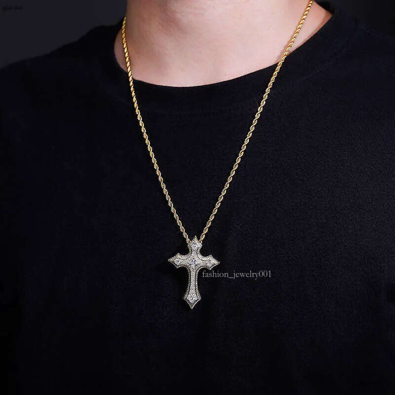 Cross Pendant Full Moissanite chain Personality Hip-Hop Necklace Gold Jewelry