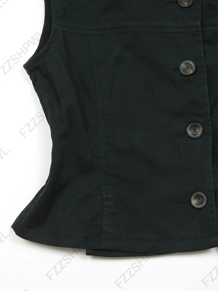Y2K Harajuku Womens Crop Top Sexy Slim Casual ButtonDown Sleeveless Turtleneck TShirt Goth Punk Rock Hip Hop tie Streetwear 251230