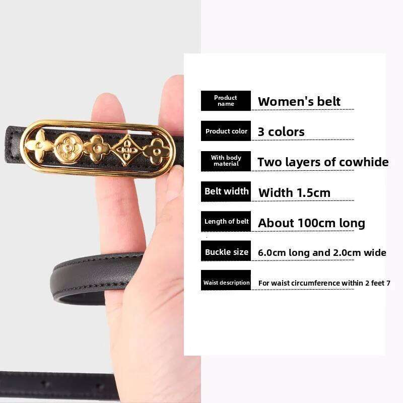 Women's Genuine Leather - Fashion Snap Button Thin Waistband For Dresses & Pants, Stylish Adjustable Slim Belt Luxury