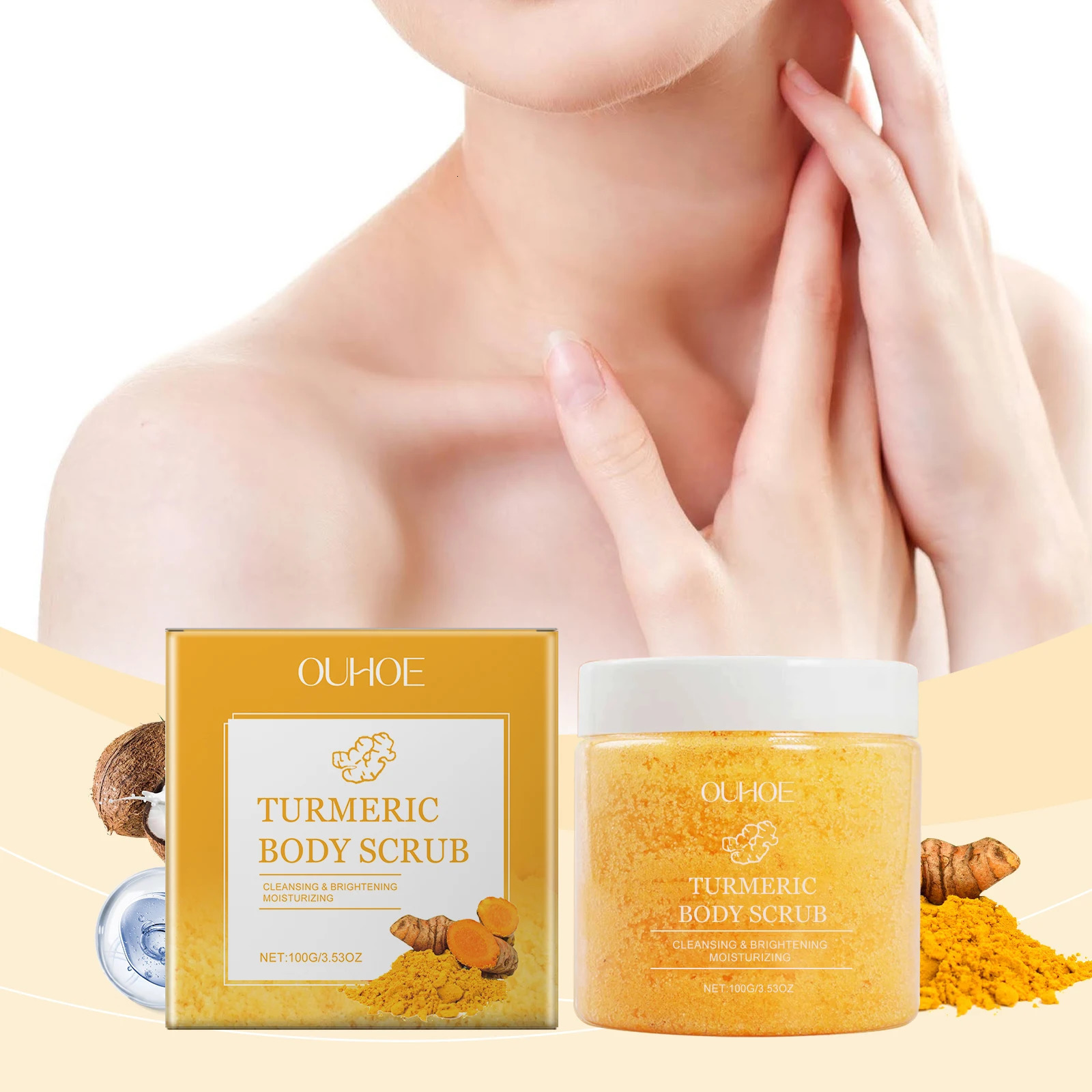 Turmeric Body Scrub Soften Cutin Smooth Skin Moisturizing Brightening Sea Salt Exfoliating Pore Cleaning Lighten Acne 251222
