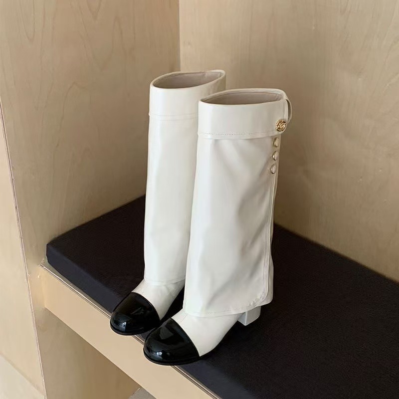 Free shipping 2026 New Style High Heel Round Toe Color Block Women's Platform Boots with Long Pants