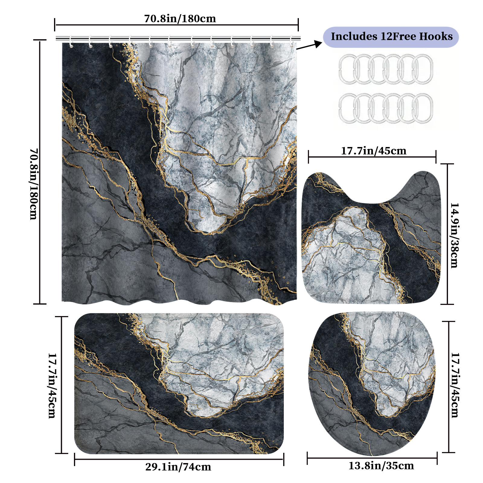 YL-38070 Digital Printed Waterproof Shower Curtain, Bathroom Partition Curtain, No Drill Required