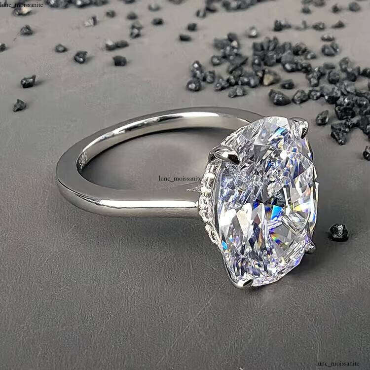 VVS Moissanite Direct Sale 925 Sterling Silver Women's Wedding Ring Rhodium Plated Large Oval Brilliant Stone Elegant Classic
