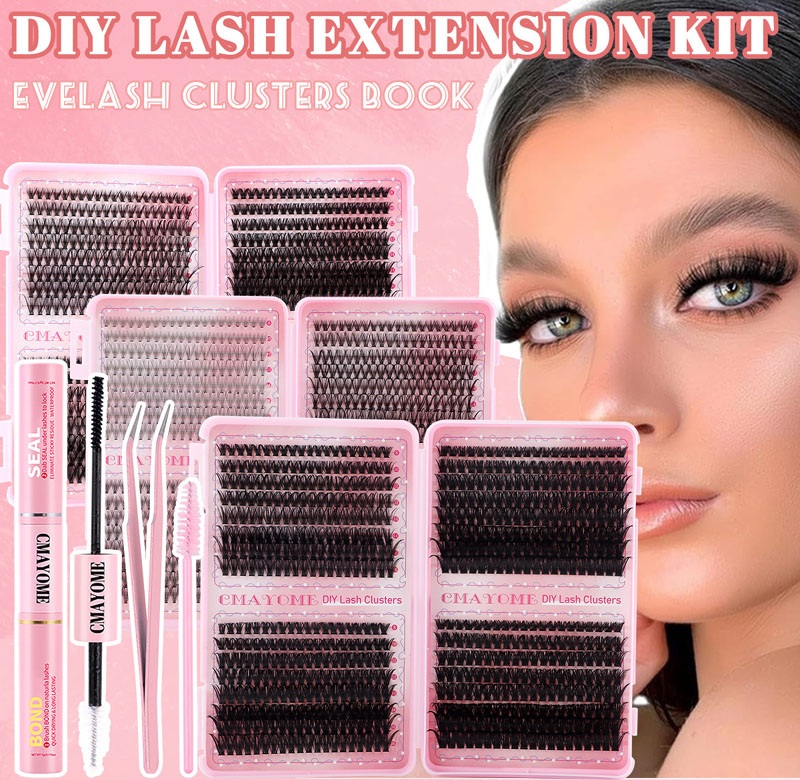 640 Clusters DIY Lashes Kit D Curled DIY Segmented Eyelash Extensions Accessory Thick Fluffy Individual Eyelashes Wispy Handmade Reusable Grafted Lash