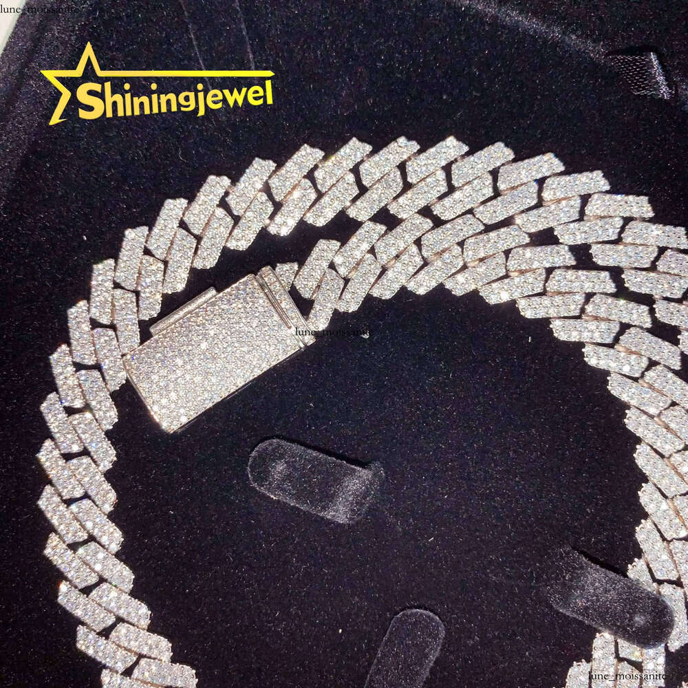 Guangzhou Shiny Guarantee 13mm 2 Row VVS Moissanite 925 Sterling Silver Gold Plated Hip Hop Cuban Chain