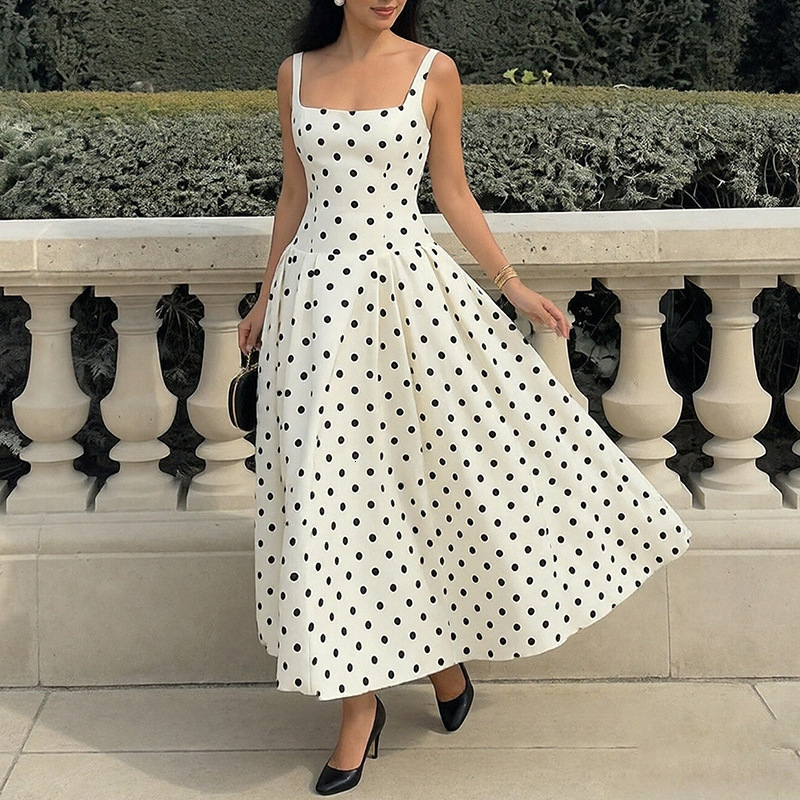Autumn New Fashion High-end Polka Dot Strapless Dress Off-shoulder Dress