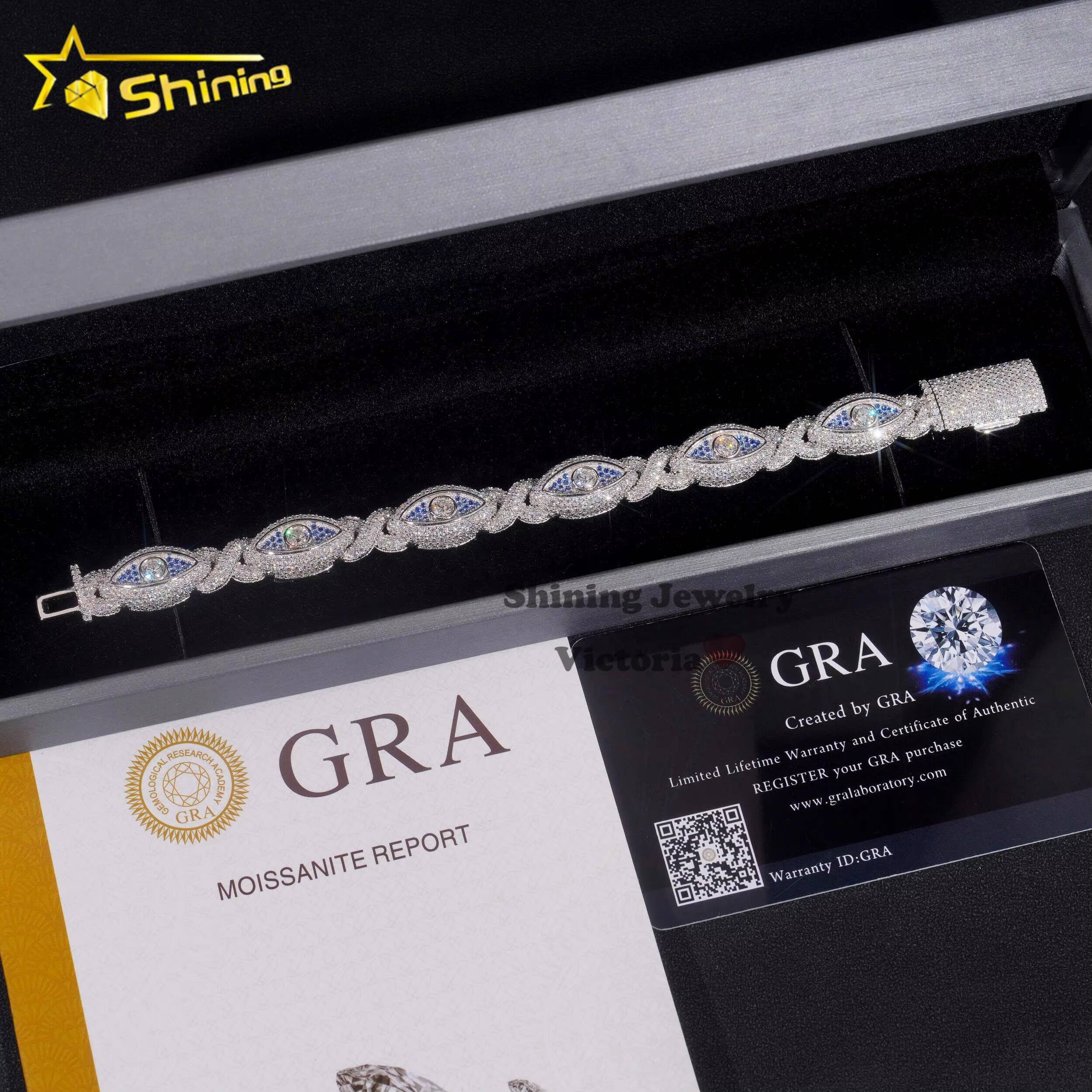 Stylish 8K Gold Plated 925 Sterling Silver Men Hip Hop Jewelry 10MM Moissanite Evil Eye Infinity Link Cuban Bracelet